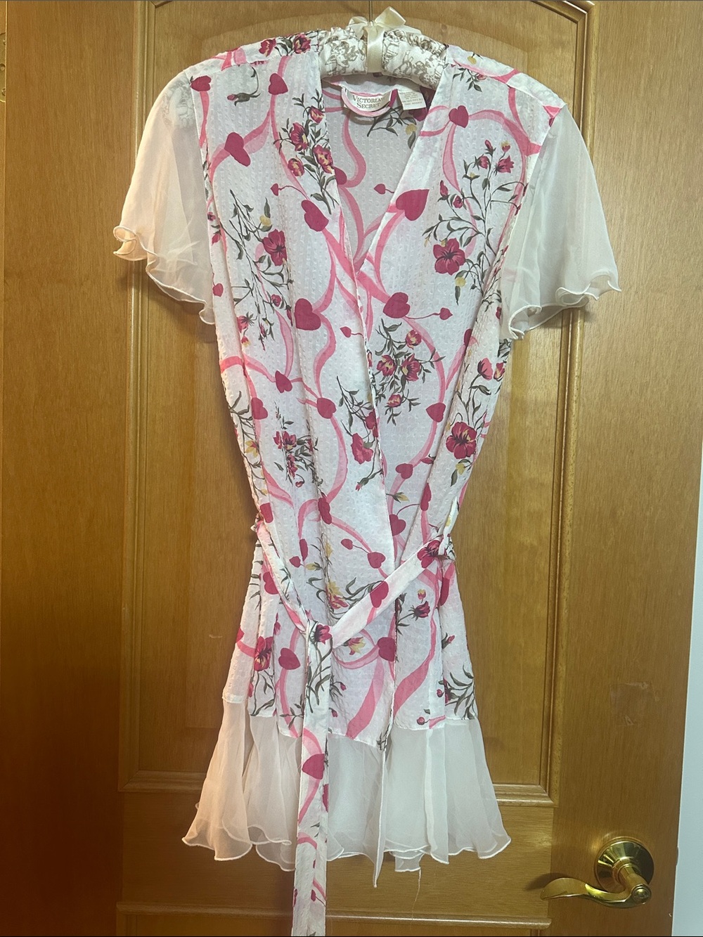 Victoria’s Secret Pink Floral Sheer Ruffle Hem Lounge Dress Cover-Up Size M